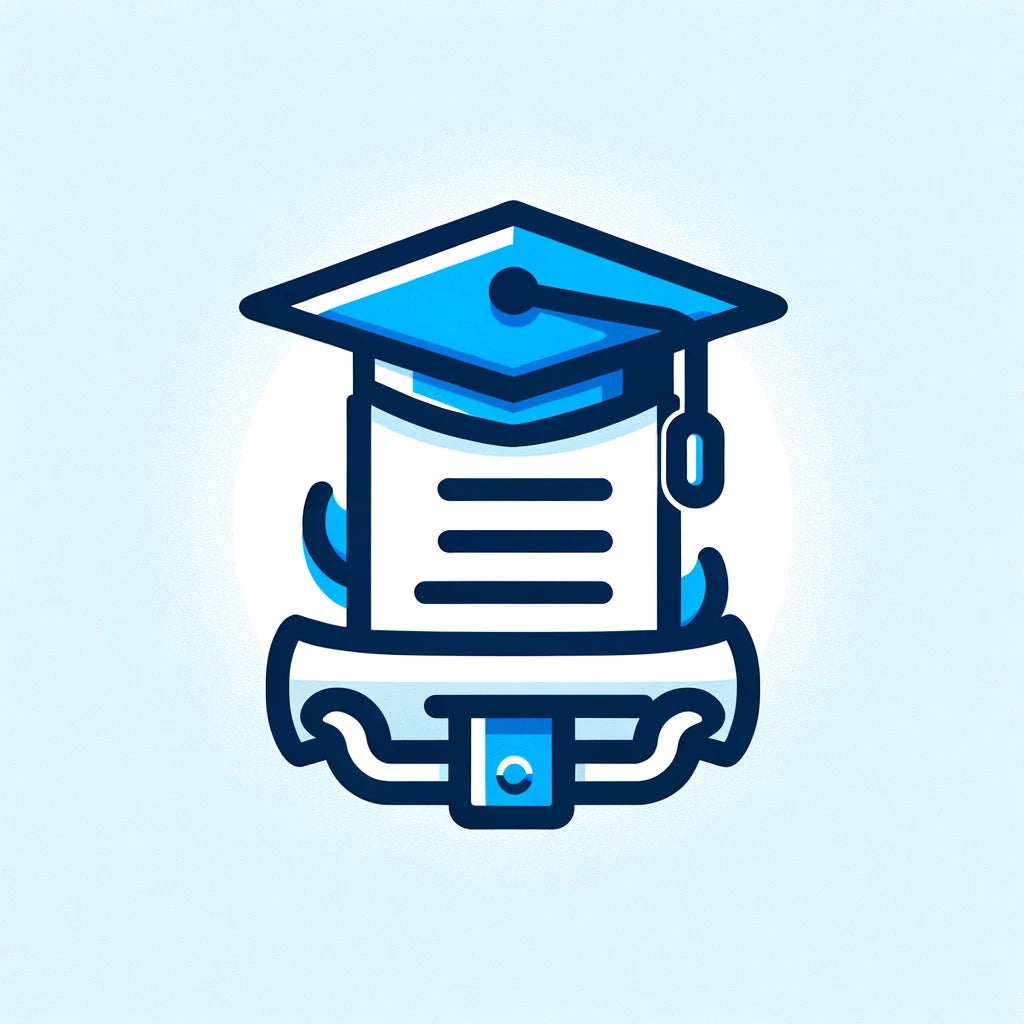 Icon of a graduation cap on top of a document, signifying notary services for the certification of educational documents such as diplomas, transcripts, and academic records.