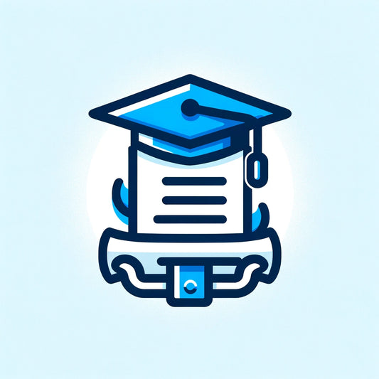Icon of a graduation cap on top of a document, signifying notary services for the certification of educational documents such as diplomas, transcripts, and academic records.