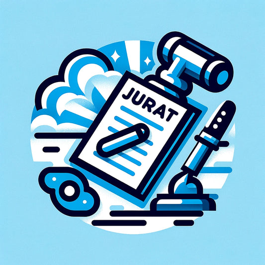 Icon depicting a justice scale and a document, signifying notary services for jurats in Texas, used for affirming the truthfulness of document content under oath.